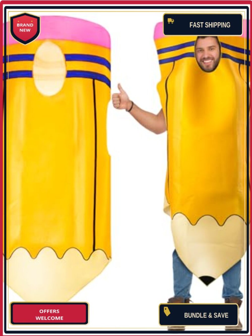 Full-Body Pencil Costume Adult One Size Slip-On Halloween Party